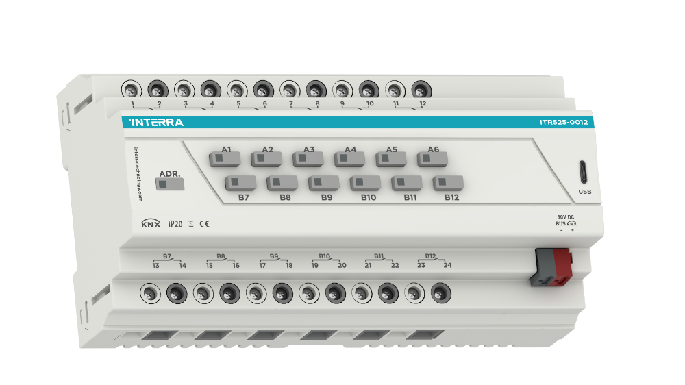 Interra Combo PLUS KNX Aktor, 12-fach 16A, Licht / Jalousie / Fußbodenheizung / Fan-Coil 2 / 4