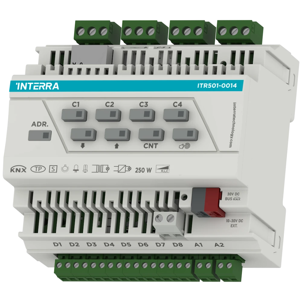 Interra KNX Universal-Dimmaktor, 4-fach, 8 Digital / 2 Analog Eingänge