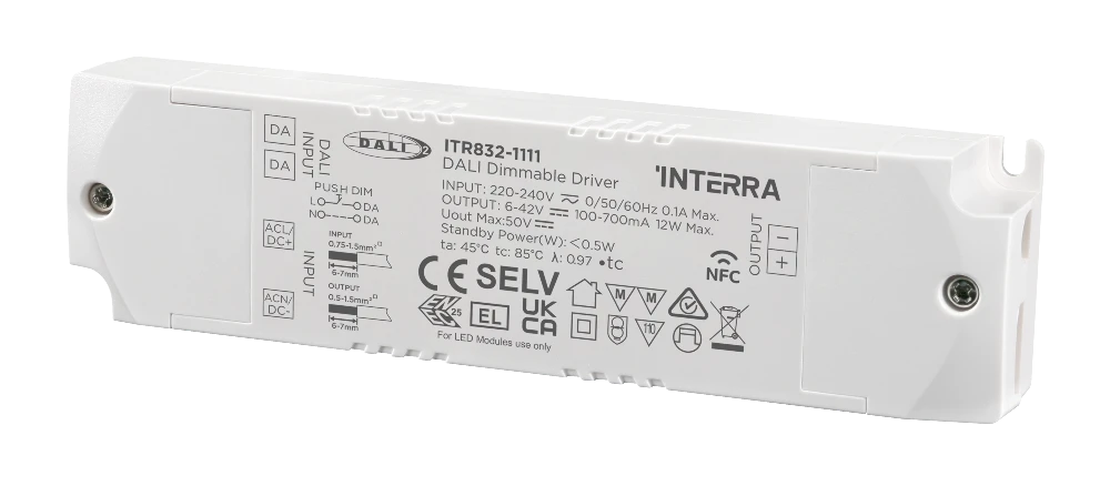 Interra 12 W DALI-2 DT6 LED-Treiber, Konstantstrom, NFC programmierbar (100-700 mA)